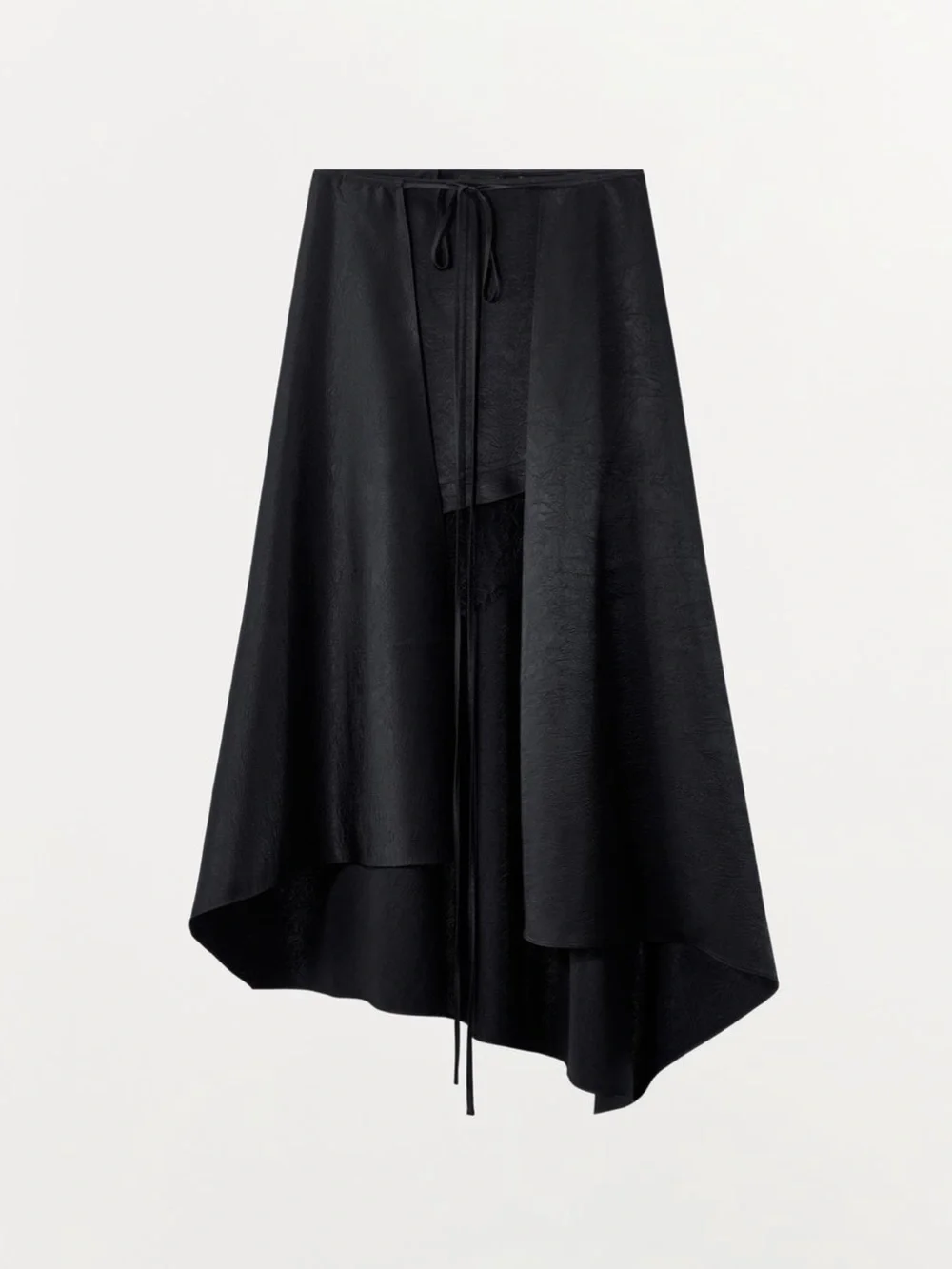Zara Black High-Low Midi Skirt with Lace Insert